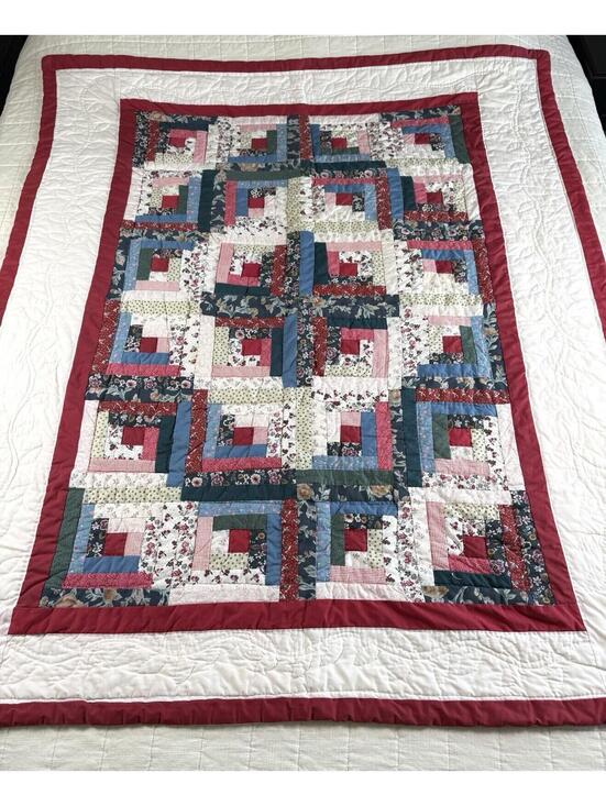 Other - Vintage Log Cabin Quilt Wall Hanging Handmade Floral Patchwork 60x48 Cottagecore